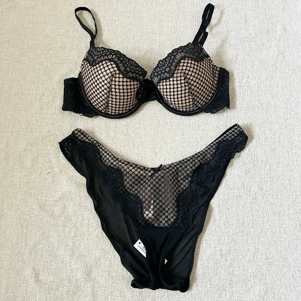 black adore me mesh lace bra and panty lingerie set
